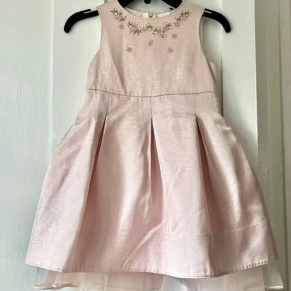 Simonetta Mini Girl Jeweled Metallic Pink Dress Sz 5